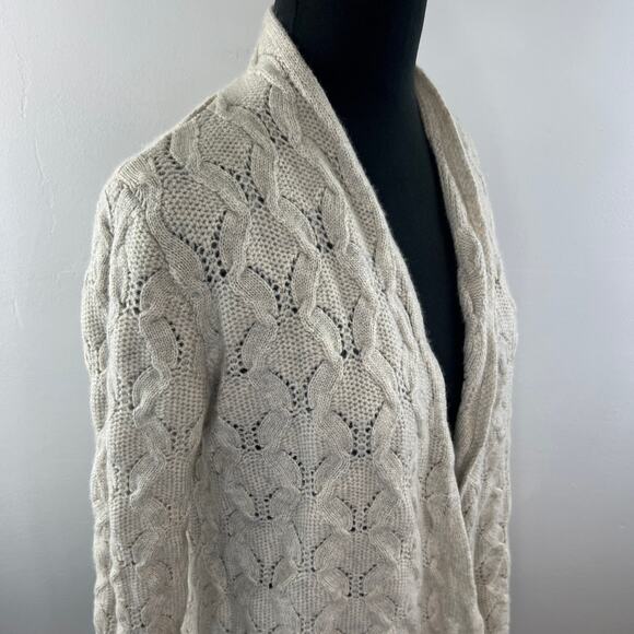 SAFFRON Womens Cream Cashmere Long Sleeve Open Front Cardigan Sweater Size M - Picture 3 of 8
